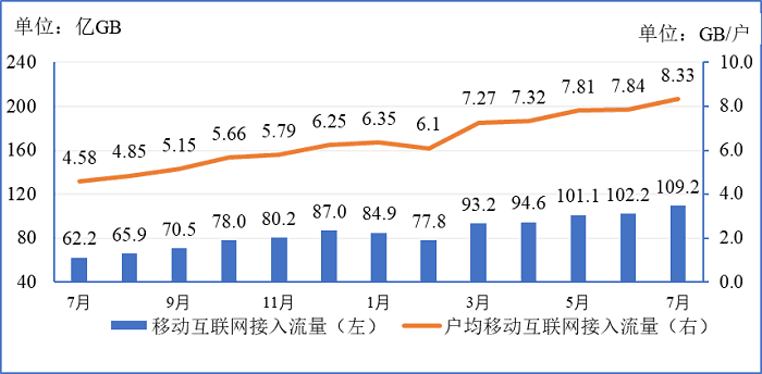2018-2019年移动互联网接入月流量及户均流量(DOU)比较